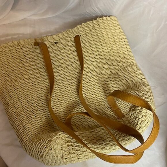 Women's Large Natural Straw Convertible Backpack/Tote Bag NWT - Picture 3 of 3